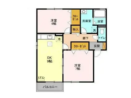 リビングタウン野田B(2DK/1階)の間取り写真