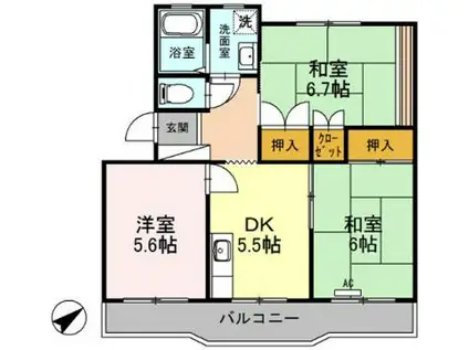 コーポラス多治米(3K/1階)の間取り写真