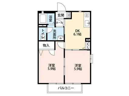 ツーフリーデンハイト C(2DK/2階)の間取り写真