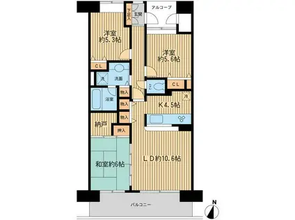 アソシエール溝の口(3SLDK/13階)の間取り写真