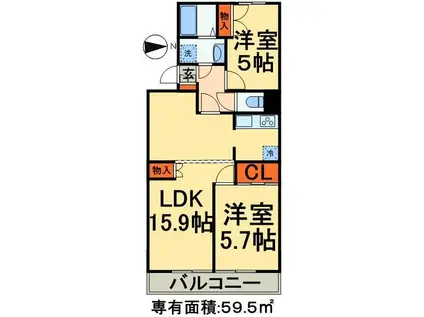 メゾンドアゼリア(2LDK/1階)の間取り写真