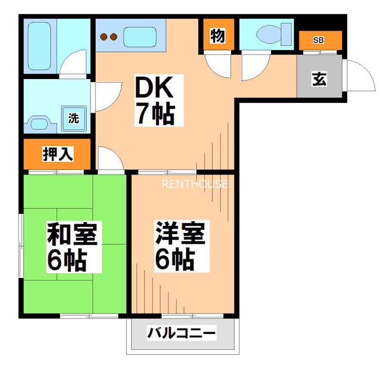 武蔵ハイツI(2DK/2階)の間取り写真