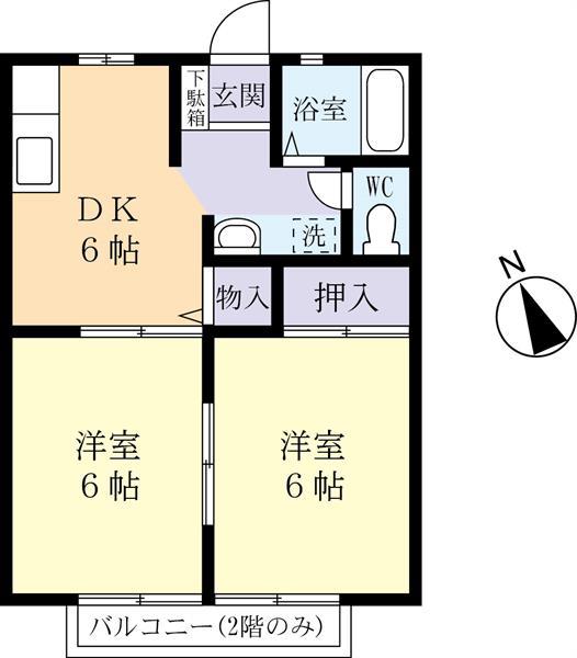 サンシティタカツA(2DK/2階)の間取り写真