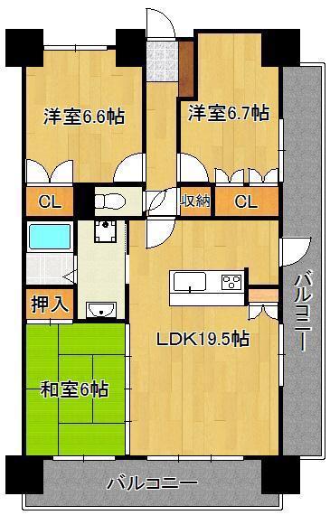 シャトレ大手町S棟(3LDK/15階)の間取り写真