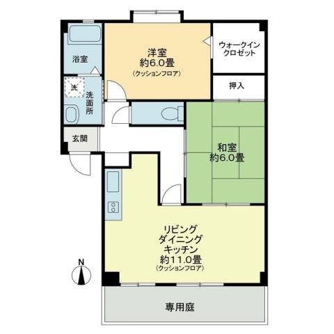 フォブール稲毛(2LDK/1階)の間取り写真
