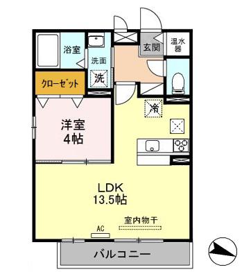 リヴェール山田 206(1LDK/2階)の間取り写真