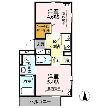 CREA桜町 A棟(2K/1階)の間取り写真