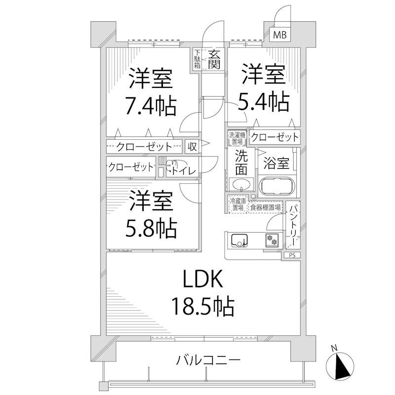 キャッスルコート田寺東(3LDK/7階)の間取り写真