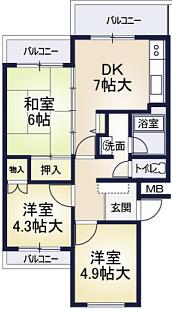 メゾン芝花(3DK/4階)の間取り写真