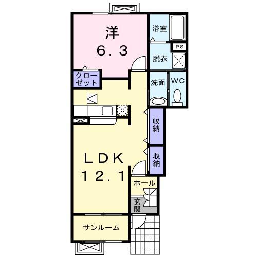 グランデ・フィオーレ IIーB(1LDK/1階)の間取り写真