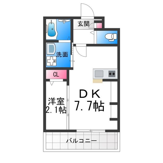 九間町シーエム・サンク(1DK/3階)の間取り写真