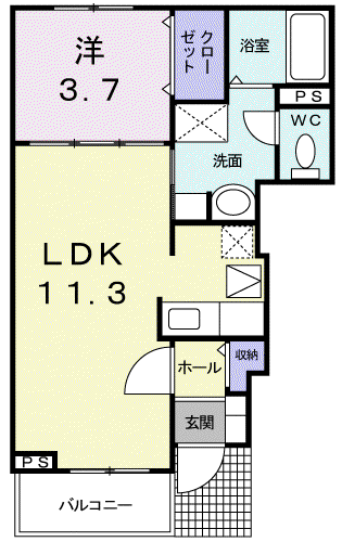 ドゥ・デエス・MT(1LDK/1階)の間取り写真