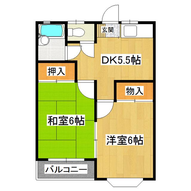 ロイヤルハイツA棟(2DK/2階)の間取り写真