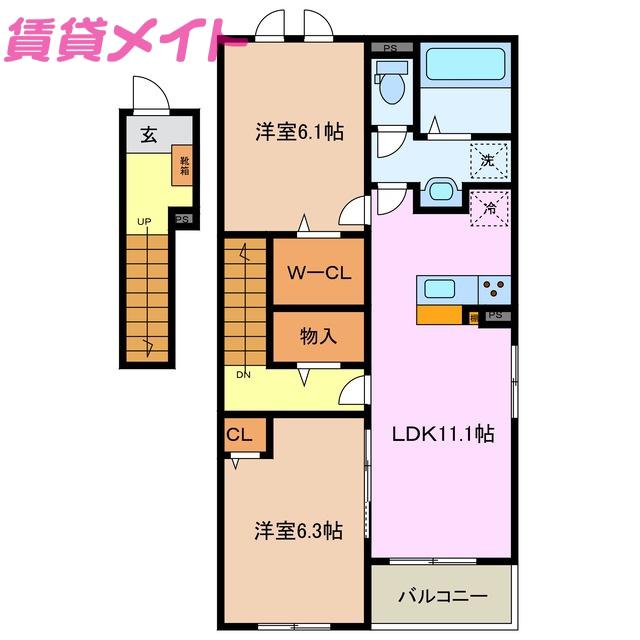 ローリエ III(2LDK/2階)の間取り写真