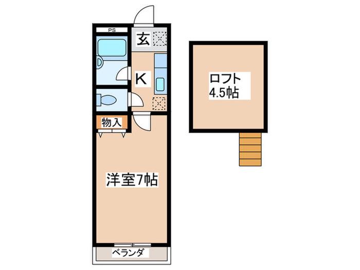 HOUSE FIVE(1K/2階)の間取り写真