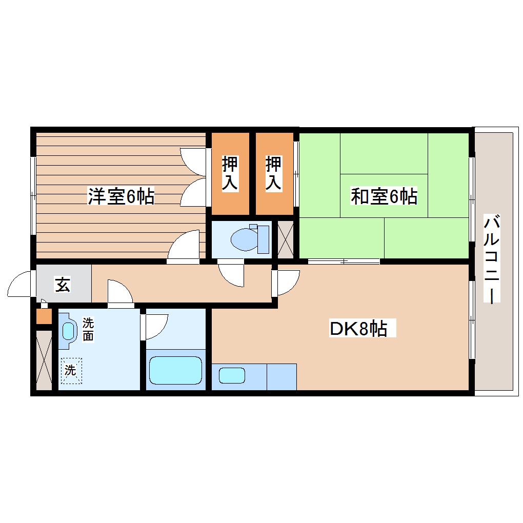 ベルシティ新富(2DK/6階)の間取り写真