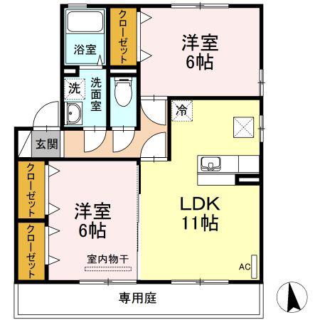 ジュネス椿B(2LDK/1階)の間取り写真