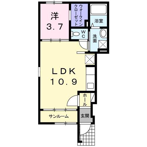 ブレスサイドヒルズ(1LDK/1階)の間取り写真
