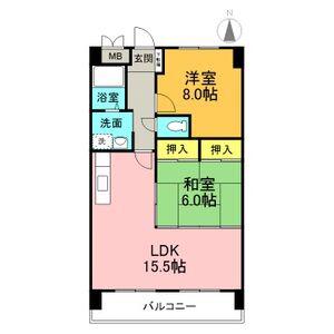鶴陽明ハイツ(2LDK/2階)の間取り写真