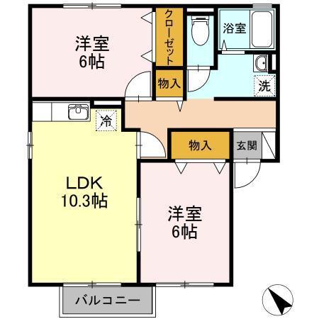 カーサエスペランザA(2DK/2階)の間取り写真