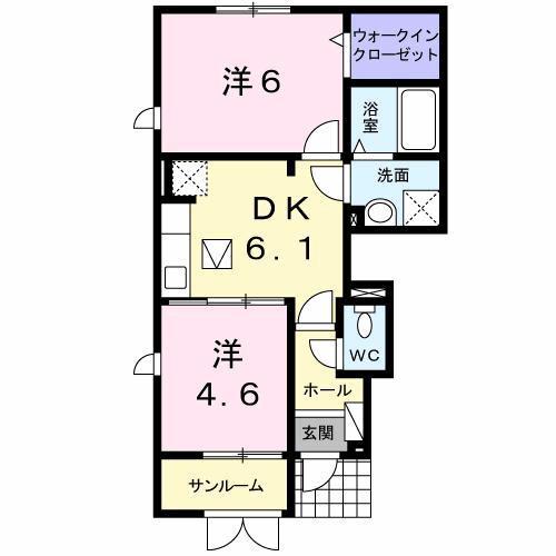 ブロッサムI(2DK/1階)の間取り写真