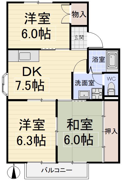 ハピネス幸(3DK/2階)の間取り写真