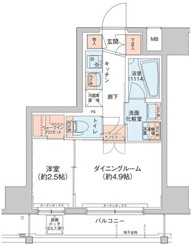 アジールコート新高円寺(1DK/8階)の間取り写真