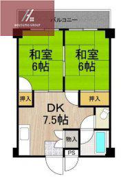 宮町コーポラス(2DK/4階)の間取り写真