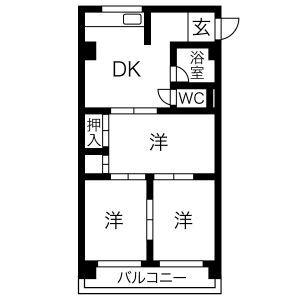 第1協和コーポ(2LDK/4階)の間取り写真