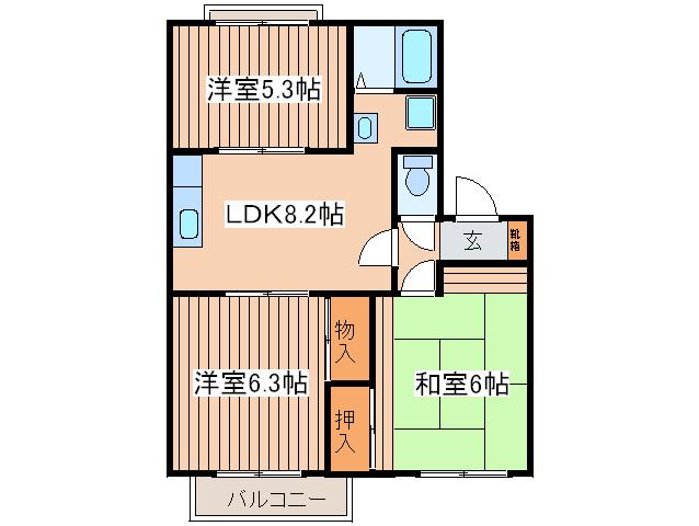 ファミールA(3LDK/2階)の間取り写真