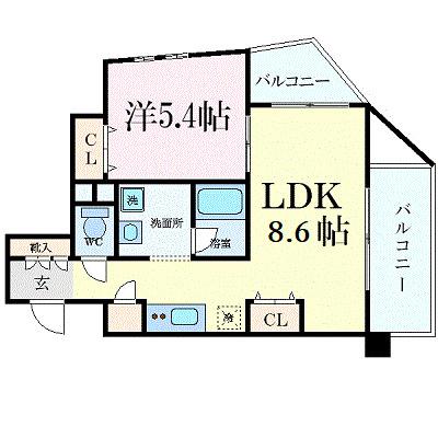 WOB SHINMACHI(1LDK/3階)の間取り写真