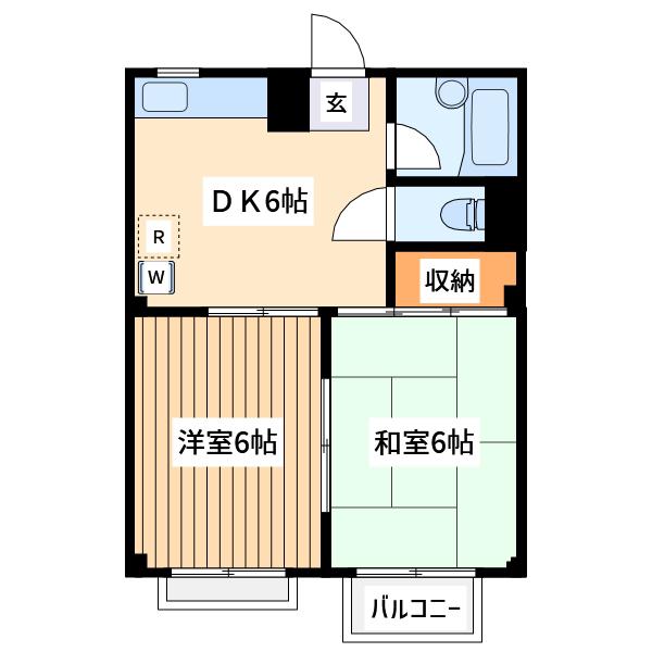 セラミックハイツ鶴見(2DK/1階)の間取り写真