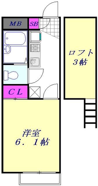 レオパレスJHK(1K/2階)の間取り写真