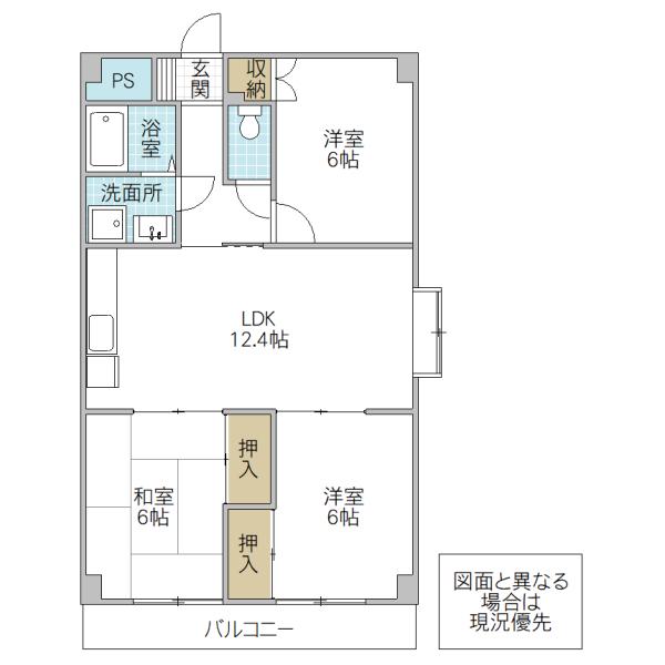 パークヒルズマルキ 1(3LDK/2階)の間取り写真