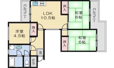 マンションアメニティ1号棟(3LDK/1階)の間取り写真