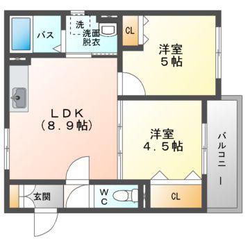 ミモザイズム上野口町(2DK/1階)の間取り写真