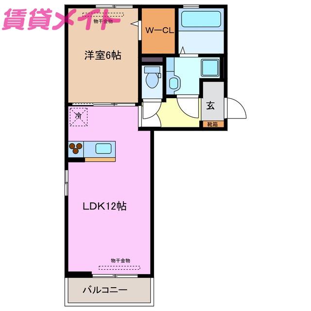 明楽 A棟(1LDK/3階)の間取り写真