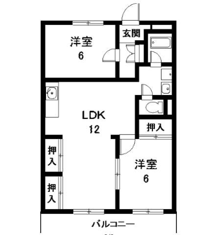サンライズ内田(2LDK/4階)の間取り写真