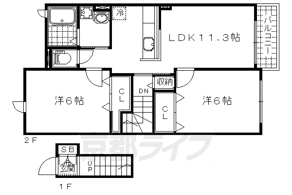 レイクりきII(2LDK/1階)の間取り写真
