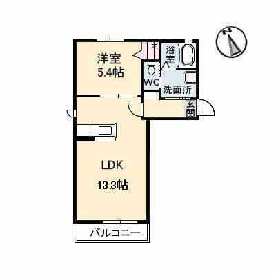 ベルソー(1LDK/2階)の間取り写真