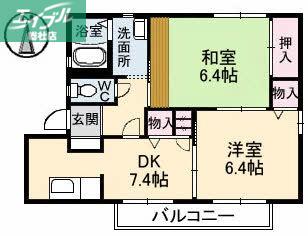 ジョワイユーマーサC棟(2DK/1階)の間取り写真