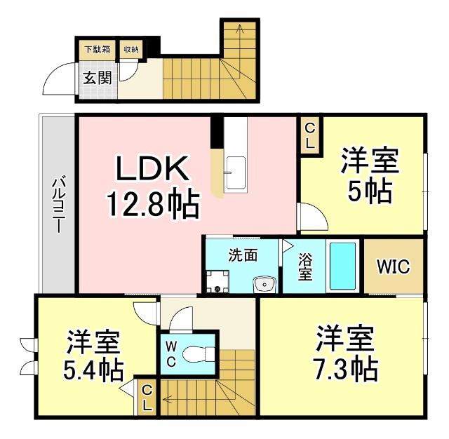 MAST日明B棟(3LDK/2階)の間取り写真