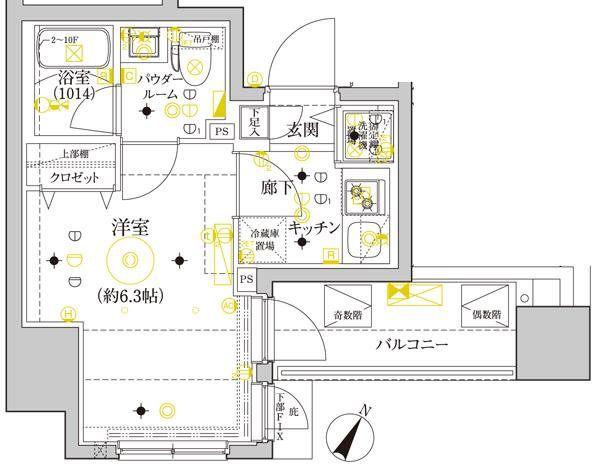 セジョリ横浜ウエスト(1K/3階)の間取り写真