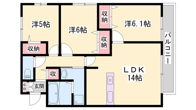 グラシアス(3LDK/3階)の間取り写真