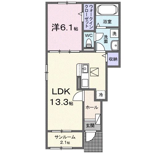 アンシャンテ コウモト B(1LDK/1階)の間取り写真