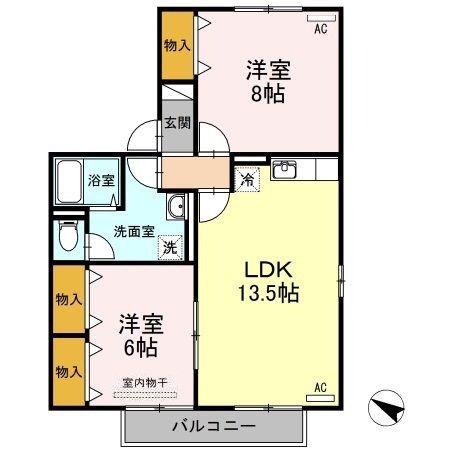 アグレアーブル春日B棟(2LDK/2階)の間取り写真