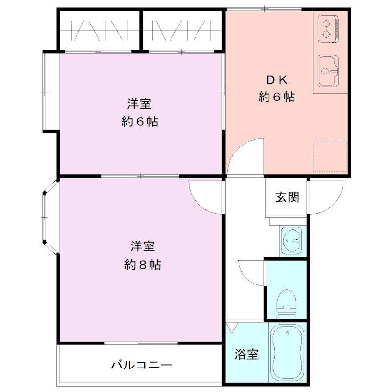 RENO長嶺2(2DK/1階)の間取り写真