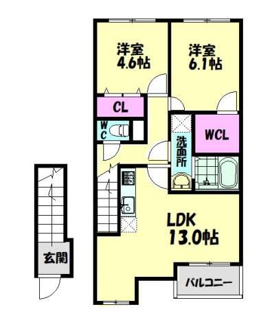 フレーベルハイツ(2LDK/2階)の間取り写真