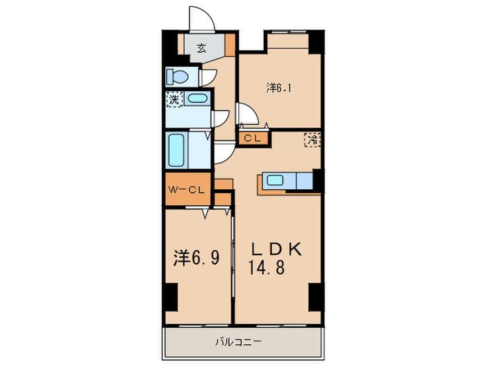 エアリーヒルズ芦屋(2LDK/5階)の間取り写真