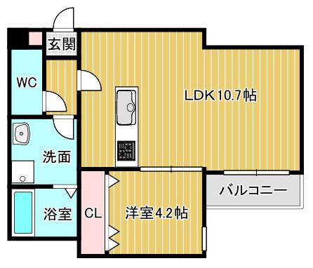 横手南町AP B棟(1LDK/2階)の間取り写真